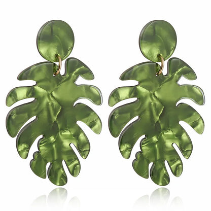 1 Pair Fashion Leaf Plastic Resin Polishing Women'S Drop Earrings