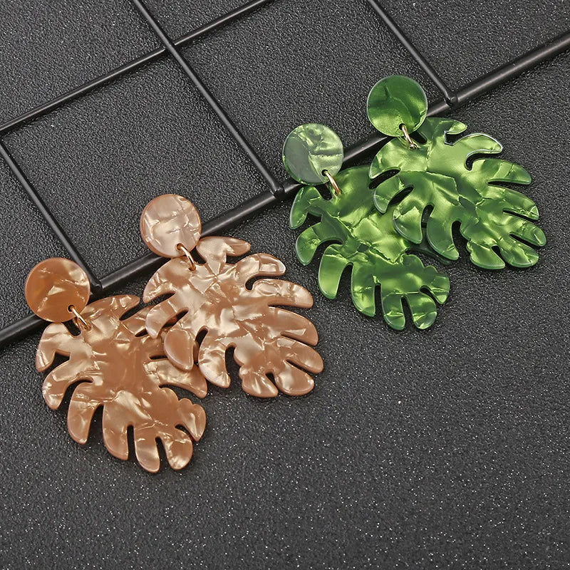 1 Pair Fashion Leaf Plastic Resin Polishing Women'S Drop Earrings