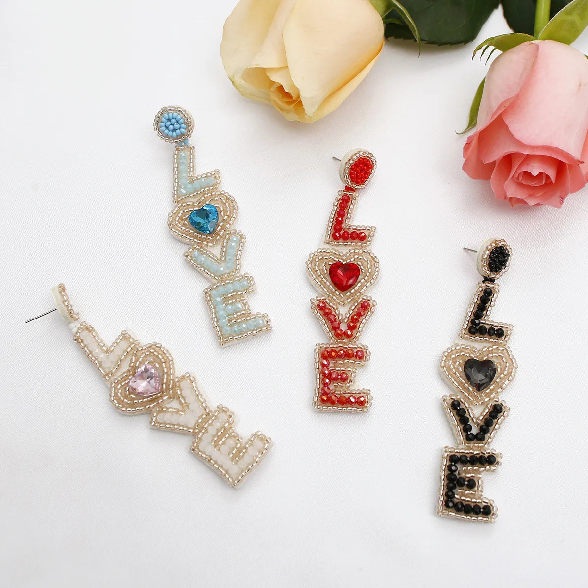 1 Pair Fashion Letter Beaded Handmade Women'S Drop Earrings