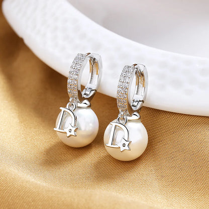 1 Pair Fashion Letter Copper Plating Artificial Pearls Rhinestones Earrings