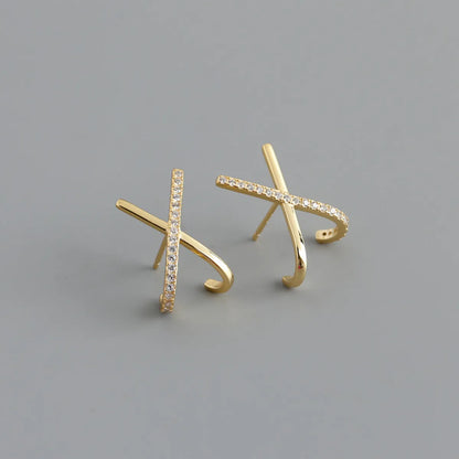 1 Pair Fashion Letter Sterling Silver Inlay Zircon Ear Studs