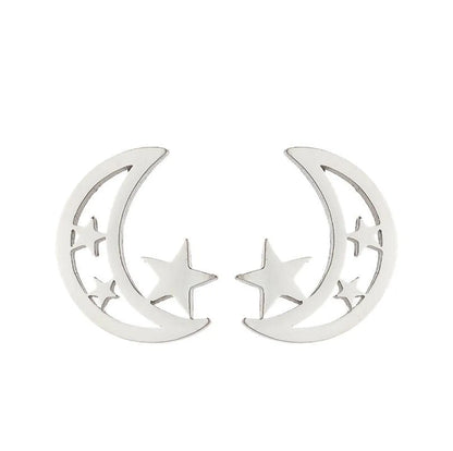 1 Pair Fashion Moon Heart Shape Snowflake Stainless Steel Ear Studs