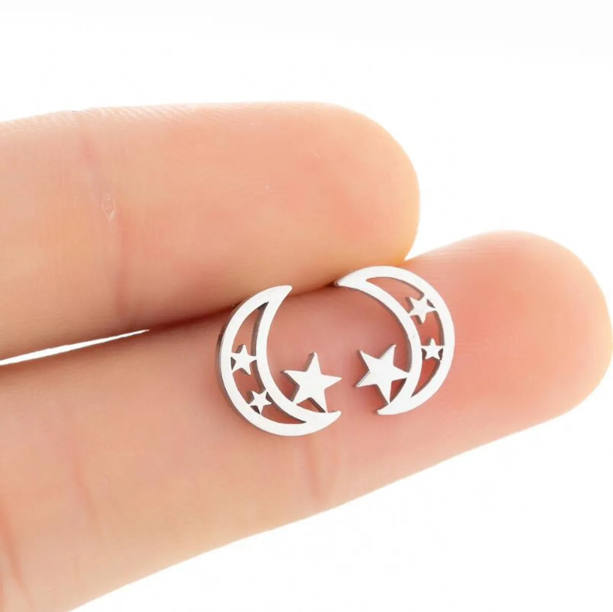 1 Pair Fashion Moon Heart Shape Snowflake Stainless Steel Ear Studs