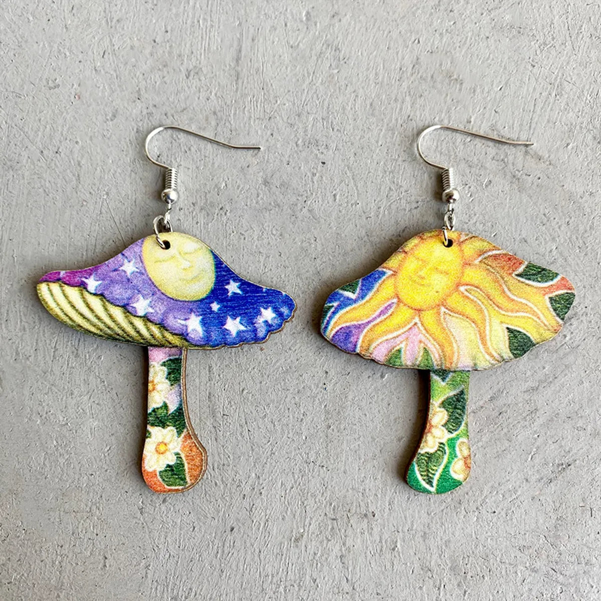 1 Pair Fashion Mushroom Frog Wood Patchwork Women's Drop Earrings