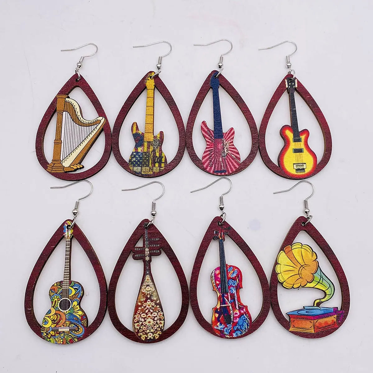 1 Pair Fashion Musical Instrument Wood Water Drop Women's Drop Earrings