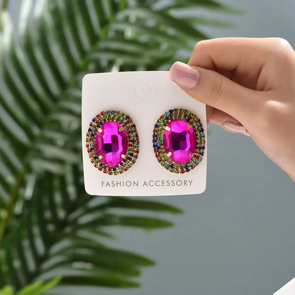 1 Pair Fashion Oval Metal Inlay Zircon Women'S Ear Studs