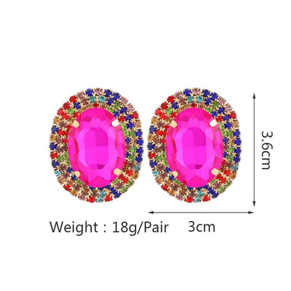 1 Pair Fashion Oval Metal Inlay Zircon Women'S Ear Studs