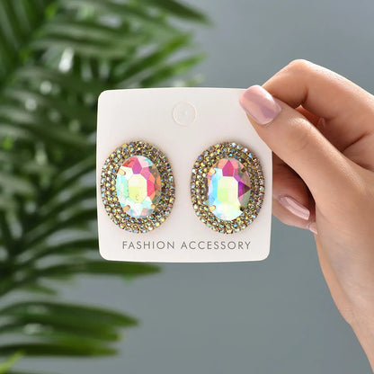 1 Pair Fashion Oval Metal Inlay Zircon Women'S Ear Studs