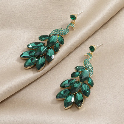 1 Pair Fashion Peacock Inlay Alloy Artificial Gemstones Drop Earrings