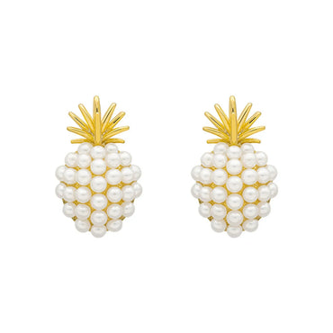 1 Pair Fashion Pineapple Alloy Inlay Artificial Pearls Gold Plated Women'S Ear Studs