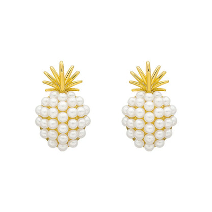 1 Pair Fashion Pineapple Alloy Inlay Artificial Pearls Gold Plated Women'S Ear Studs