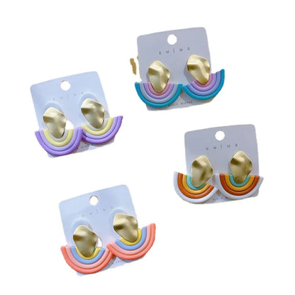 1 Pair Fashion Rainbow Soft Clay Patchwork Women's Drop Earrings