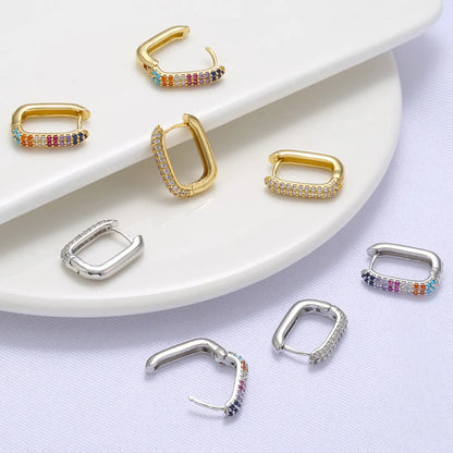 1 Pair Fashion Rectangle Plating Inlay Copper Zircon Hoop Earrings