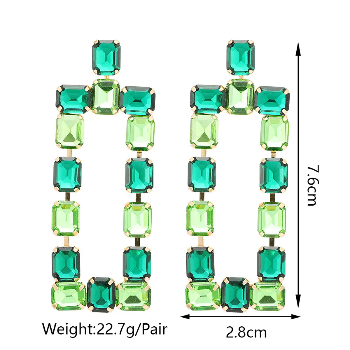 1 Pair Fashion Rectangle Rhinestone Glass Hollow Out Women's Chandelier Earrings