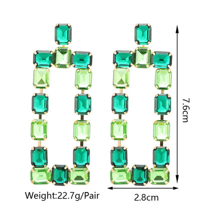 1 Pair Fashion Rectangle Rhinestone Glass Hollow Out Women's Chandelier Earrings