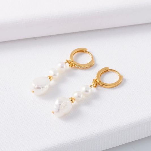 1 Pair Fashion Round Artificial Pearl Brass Patchwork Earrings