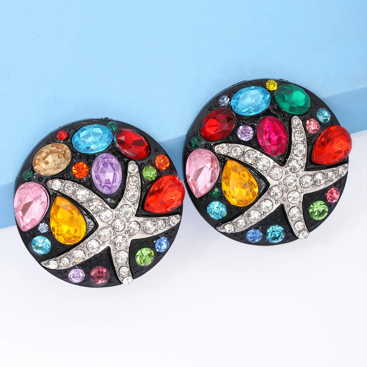 1 Pair Fashion Round Coral Alloy Inlay Rhinestones Women'S Ear Studs