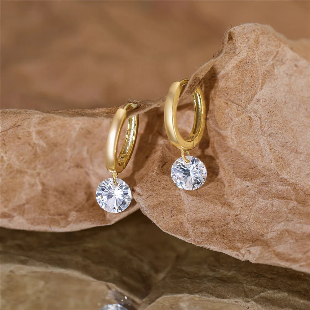 1 Pair Fashion Round Silver Plating Zircon Drop Earrings