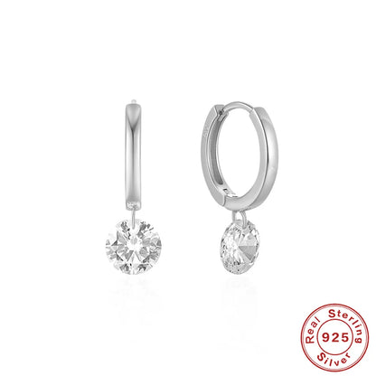 1 Pair Fashion Round Silver Plating Zircon Drop Earrings