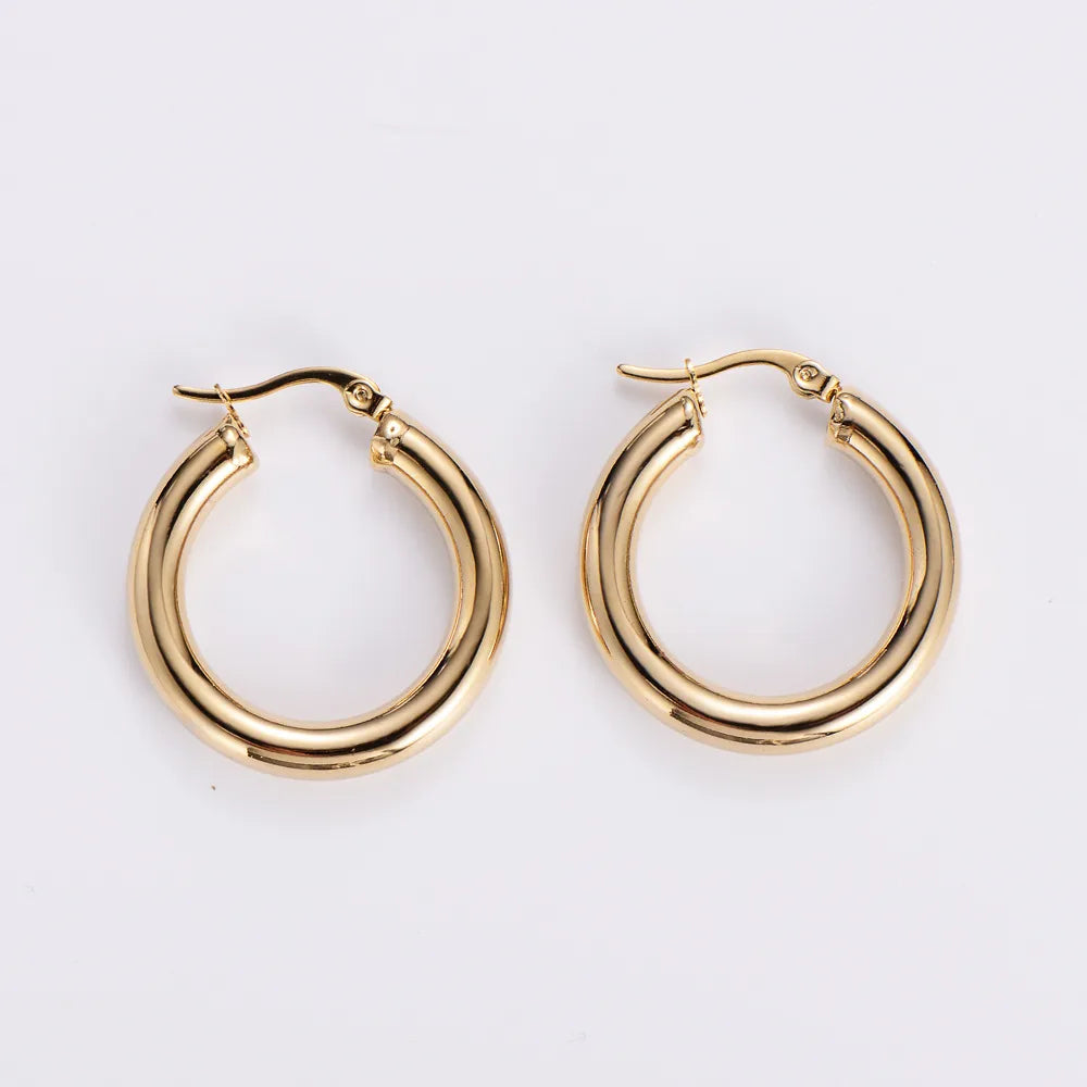 1 Pair Fashion Round Plating Inlay Stainless Steel Artificial Pearls 18k Gold Plated Hoop Earrings