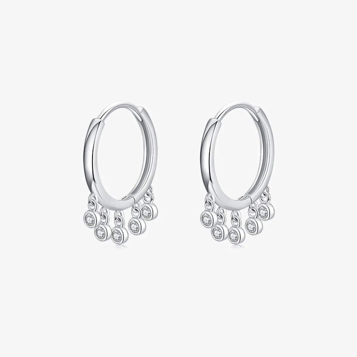 1 Pair Fashion Round Sterling Silver Plating Inlay Zircon Rhodium Plated Hoop Earrings