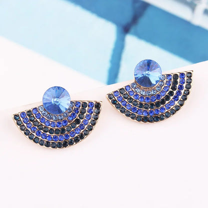 1 Pair Fashion Sector Alloy Inlay Rhinestones Women'S Ear Studs