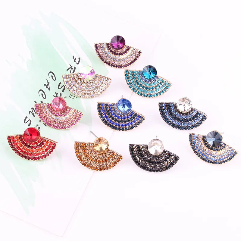 1 Pair Fashion Sector Alloy Inlay Rhinestones Women'S Ear Studs