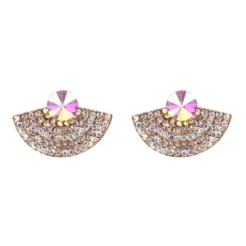 1 Pair Fashion Sector Alloy Inlay Rhinestones Women'S Ear Studs