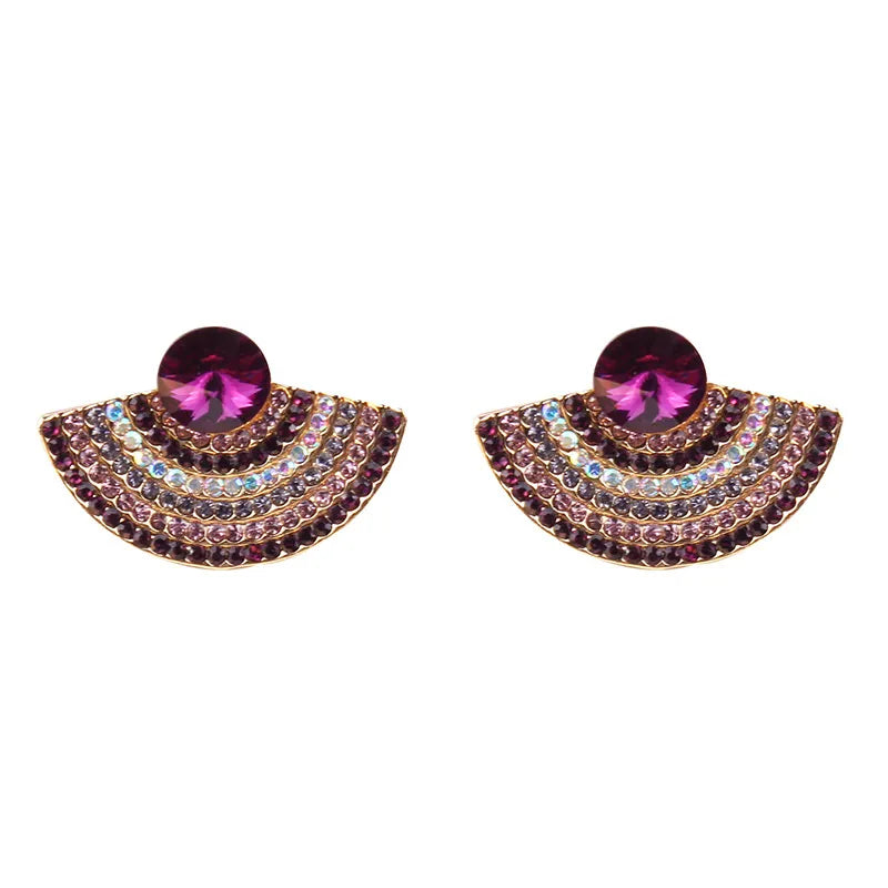 1 Pair Fashion Sector Alloy Inlay Rhinestones Women'S Ear Studs