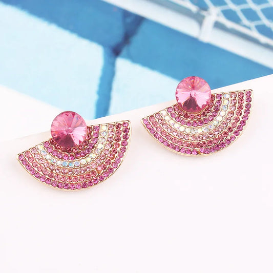 1 Pair Fashion Sector Alloy Inlay Rhinestones Women'S Ear Studs