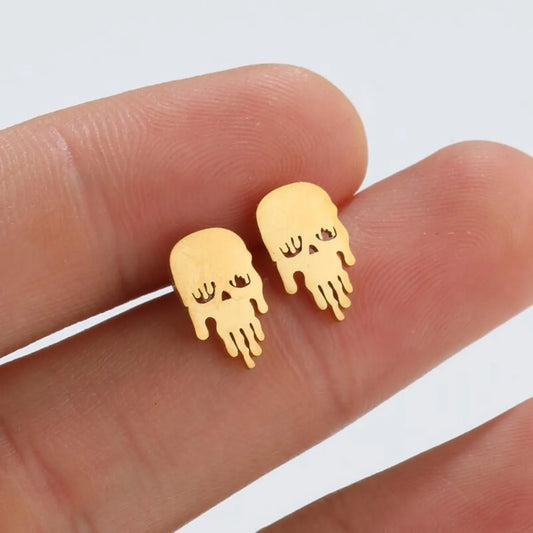 1 Pair Fashion Skull Plating 304 Stainless Steel 18K Gold Plated Ear Studs