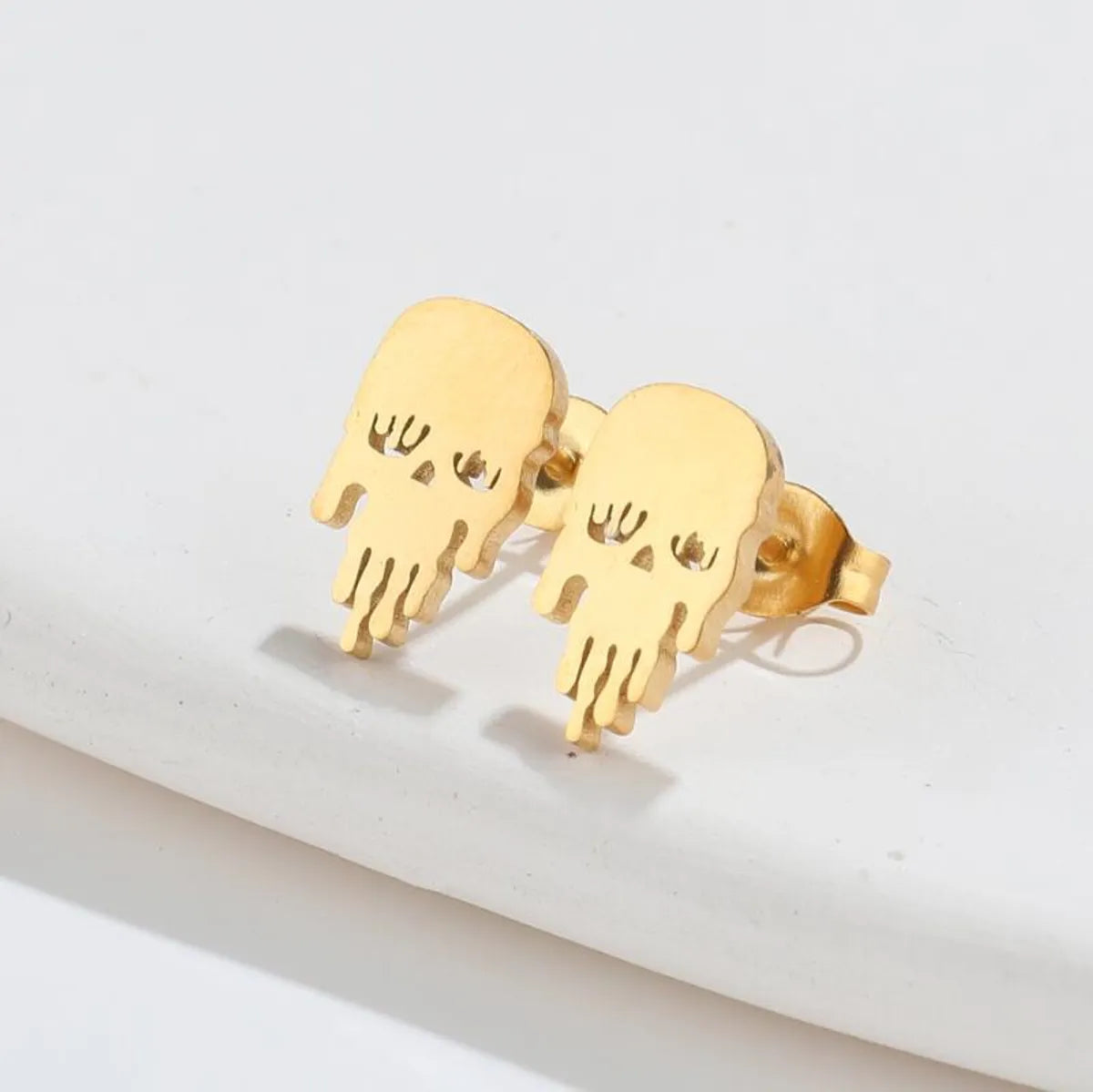 1 Pair Fashion Skull Plating 304 Stainless Steel 18K Gold Plated Ear Studs