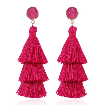 1 Pair Fashion Solid Color Alloy Cloth Tassel Women'S Drop Earrings