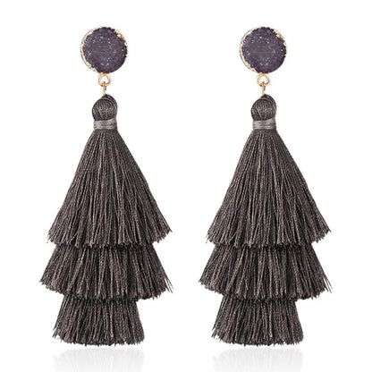 1 Pair Fashion Solid Color Alloy Cloth Tassel Women'S Drop Earrings