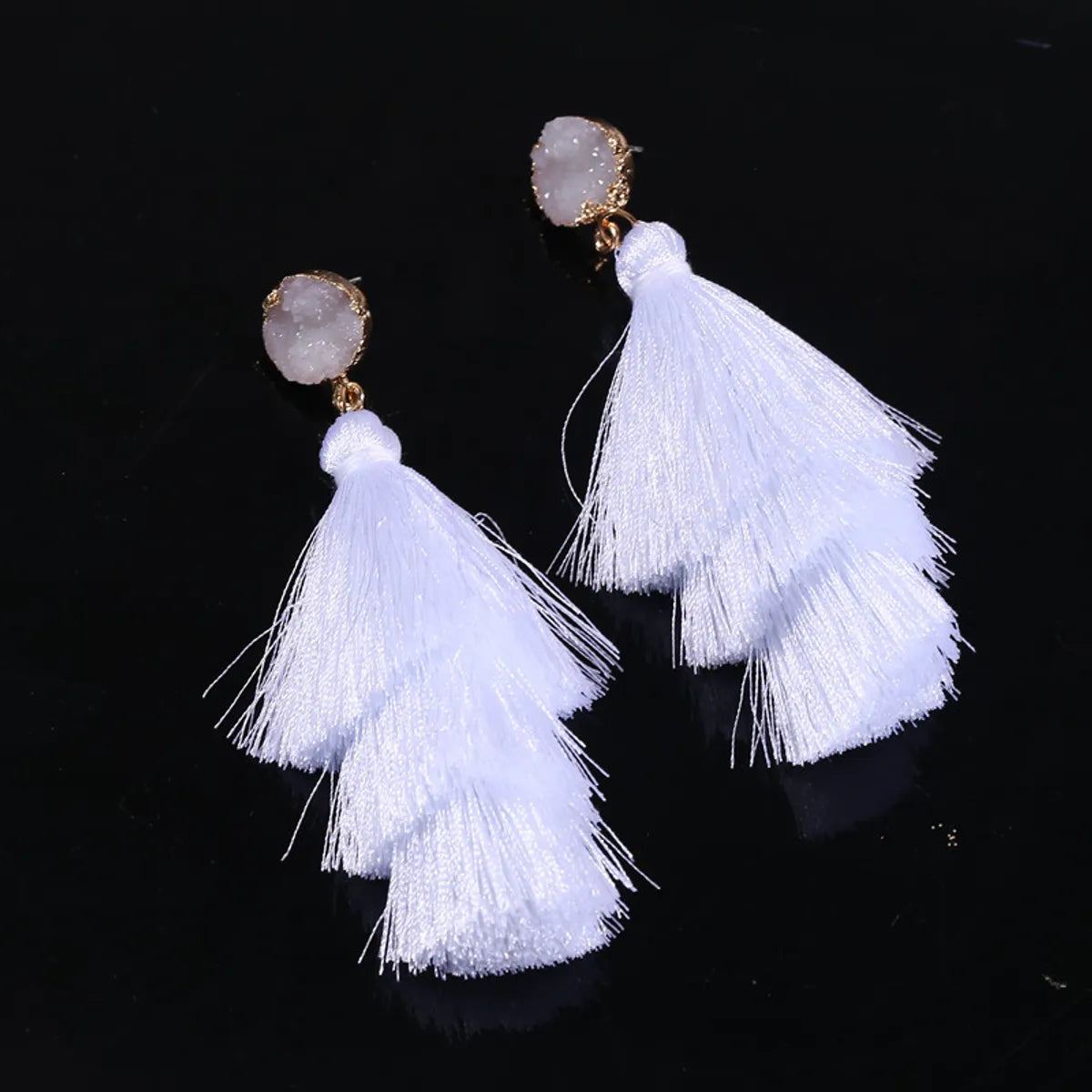 1 Pair Fashion Solid Color Alloy Cloth Tassel Women'S Drop Earrings