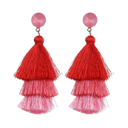 1 Pair Fashion Solid Color Alloy Cloth Tassel Women'S Drop Earrings