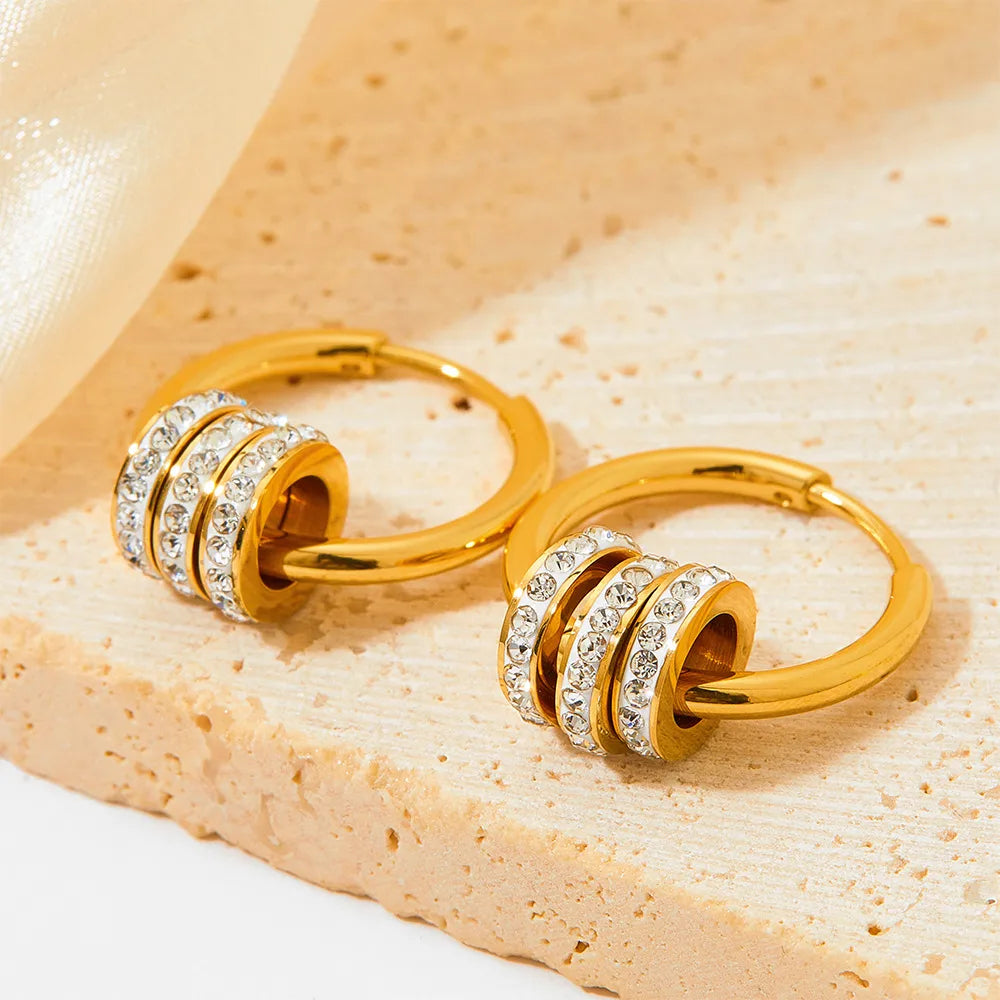 1 Pair Fashion Solid Color Inlay 304 Stainless Steel Rhinestones 16K Gold Plated White Gold Plated Gold Plated Earrings