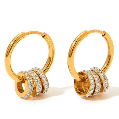 1 Pair Fashion Solid Color Inlay 304 Stainless Steel Rhinestones 16K Gold Plated White Gold Plated Gold Plated Earrings