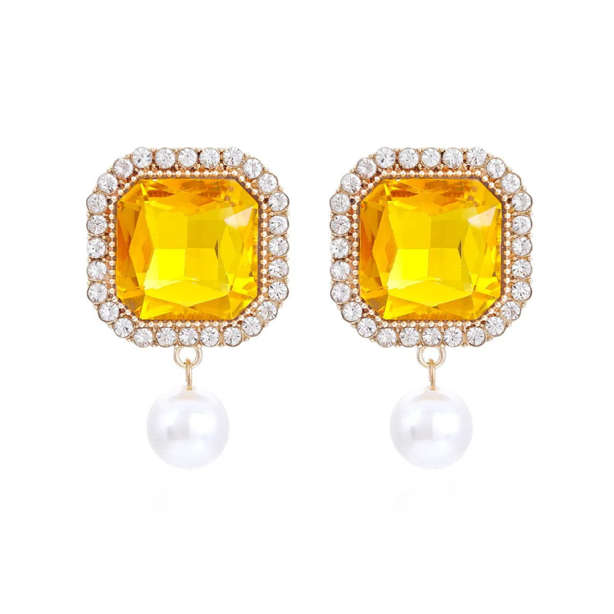 1 Pair Fashion Square Alloy Inlay Crystal Rhinestones Pearl Women's Drop Earrings