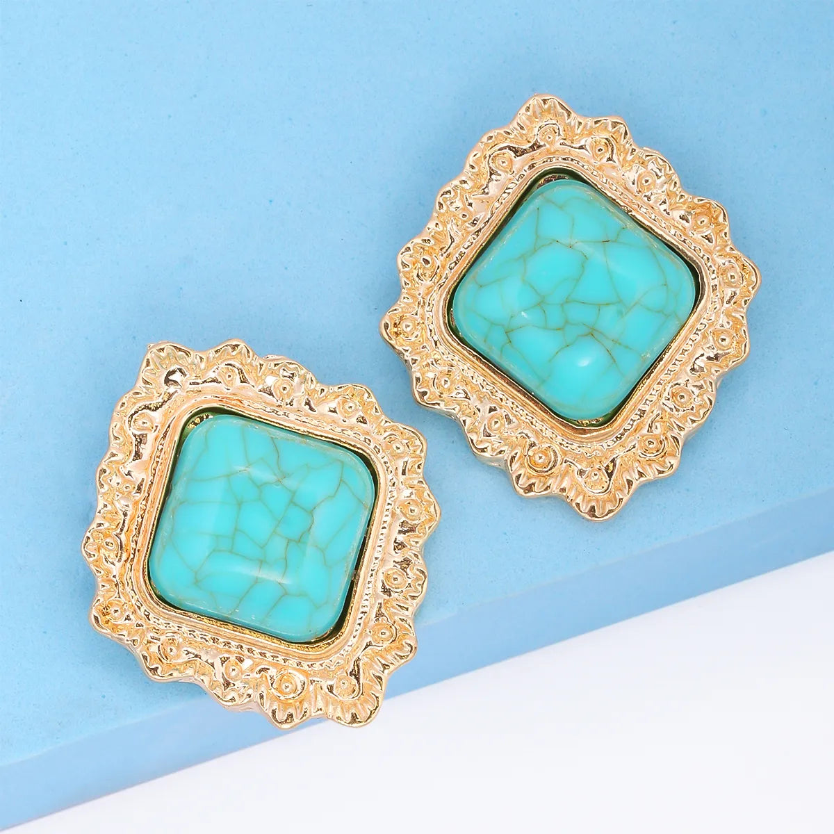 1 Pair Fashion Square Alloy Inlay Turquoise Women's Ear Studs