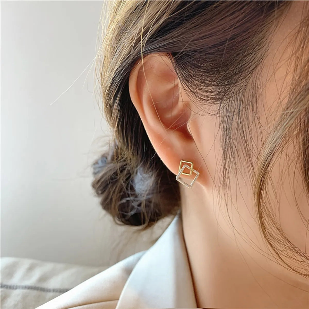 1 Pair Fashion Square Alloy Rhinestone Women's Ear Studs