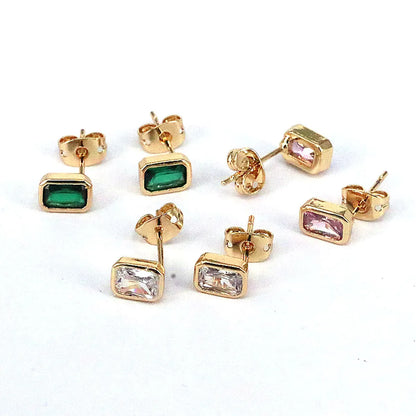 1 Pair Fashion Square Copper Plating Inlay Zircon Ear Studs