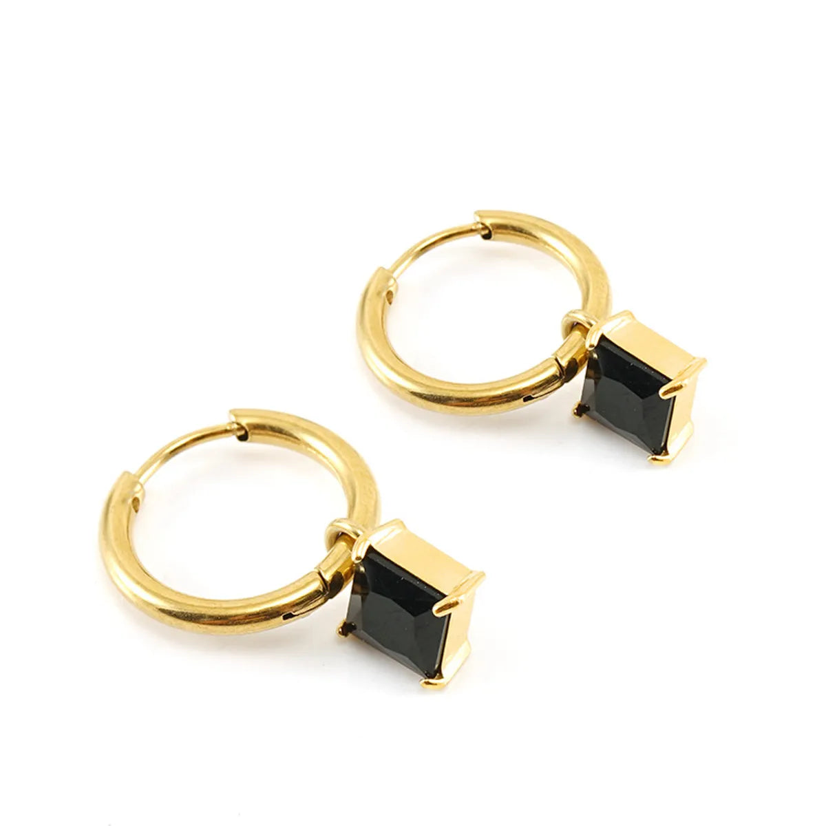 1 Pair Fashion Square Inlay Stainless Steel Zircon 18K Gold Plated Drop Earrings