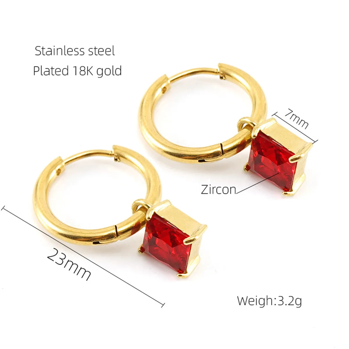 1 Pair Fashion Square Inlay Stainless Steel Zircon 18K Gold Plated Drop Earrings