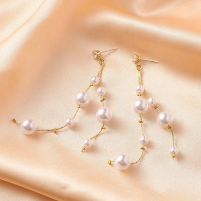 1 Pair Fashion Star Flower Imitation Pearl Alloy Inlay Rhinestones Women'S Earrings