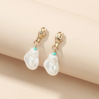 1 Pair Fashion Star Flower Imitation Pearl Alloy Inlay Rhinestones Women'S Earrings