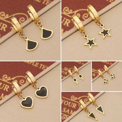 1 Pair Fashion Star Heart Shape Butterfly Stainless Steel Enamel Drop Earrings