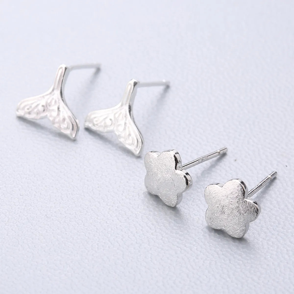 1 Pair Fashion Star Heart Shape Fish Tail Sterling Silver Plating Ear Studs