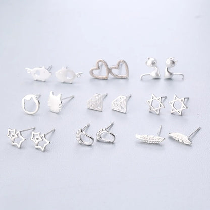 1 Pair Fashion Star Heart Shape Fish Tail Sterling Silver Plating Ear Studs