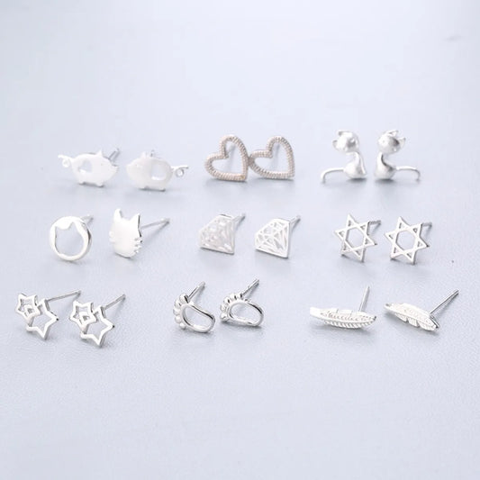 1 Pair Fashion Star Heart Shape Fish Tail Sterling Silver Plating Ear Studs